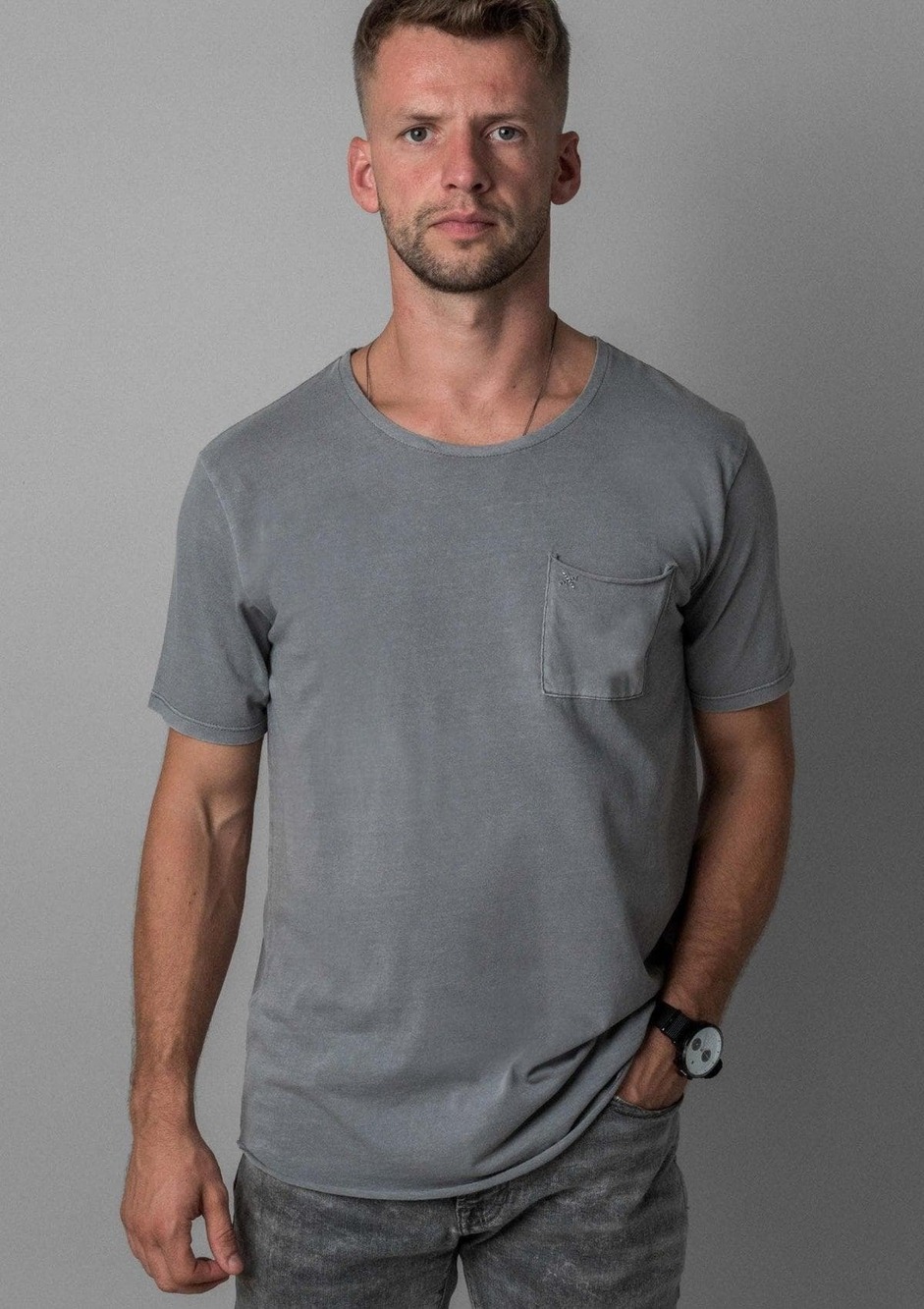 Acapella Grey X Pocket Curved Hem Tee/13231